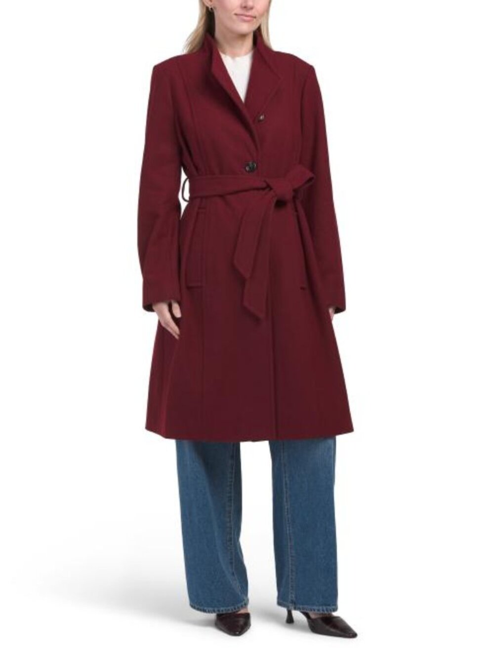 ANNE KLEIN Wool Blend Missy Asymmetrical Belted Button Jacket